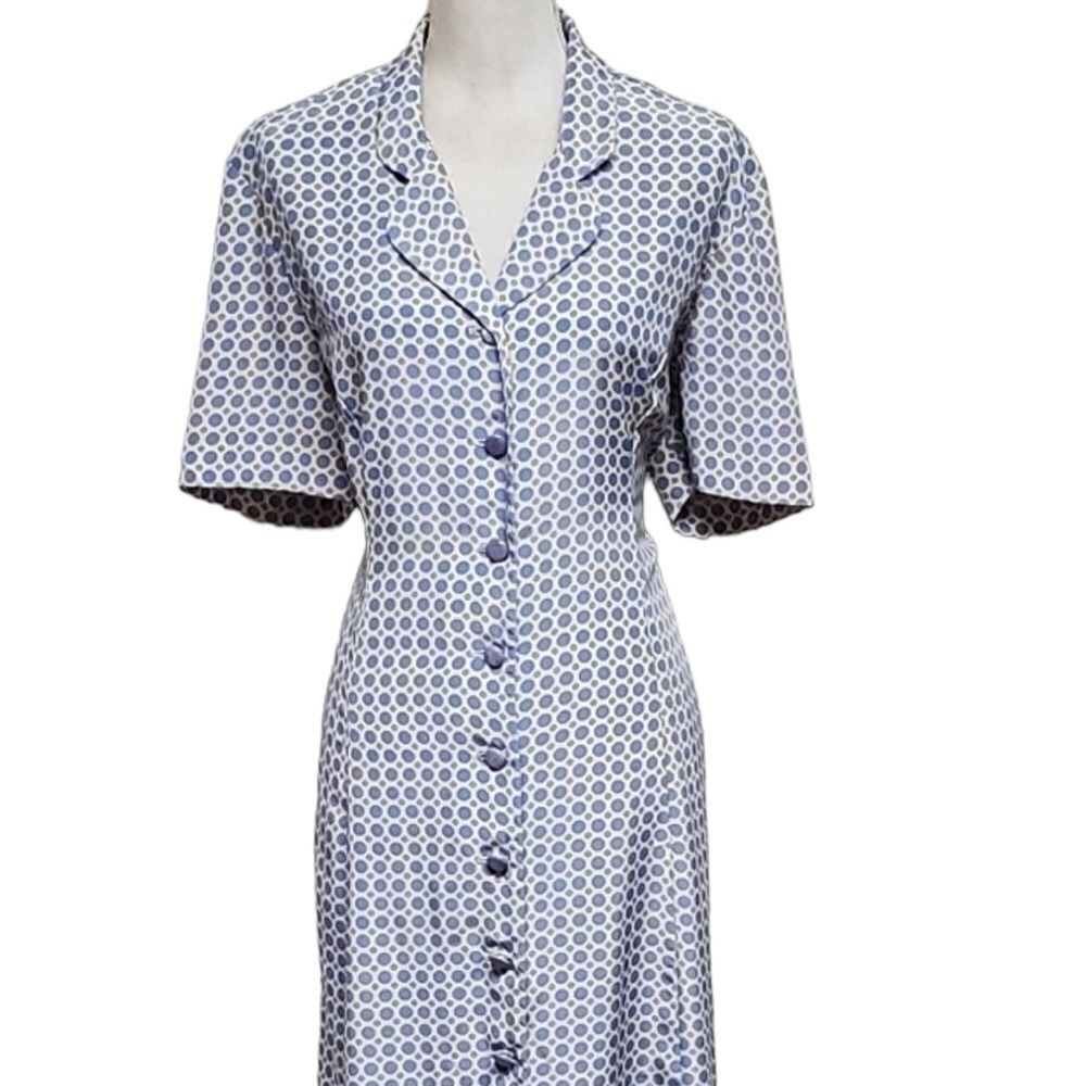 Leslie Fay 1980s Vtg maxi dress blue polka dot w/ short sleeves Summer Flowy